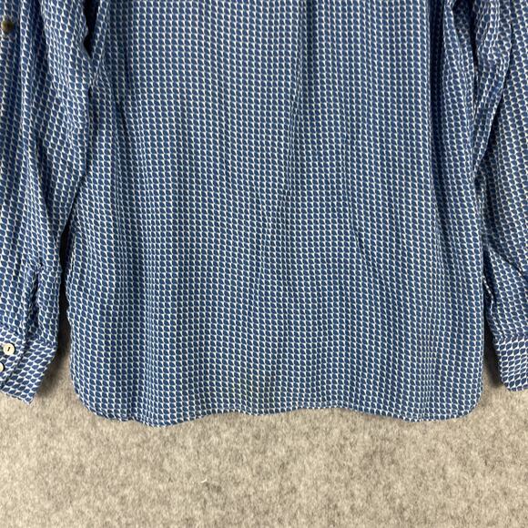Tina Stephens Top Womens Small Blue Geometric Patterned Button Up Roll Tab Rayon - Picture 11 of 11
